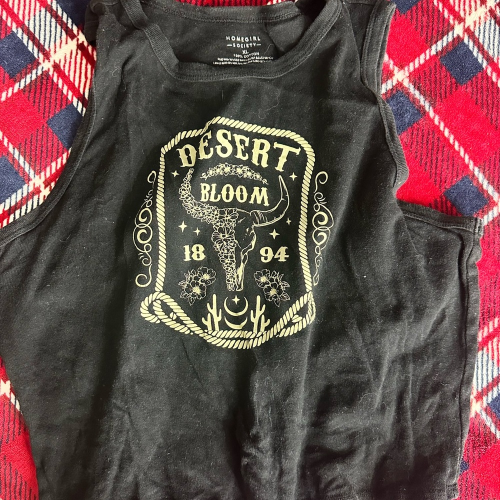 Hollister Black Tank Top with Desert Bloom Graphic